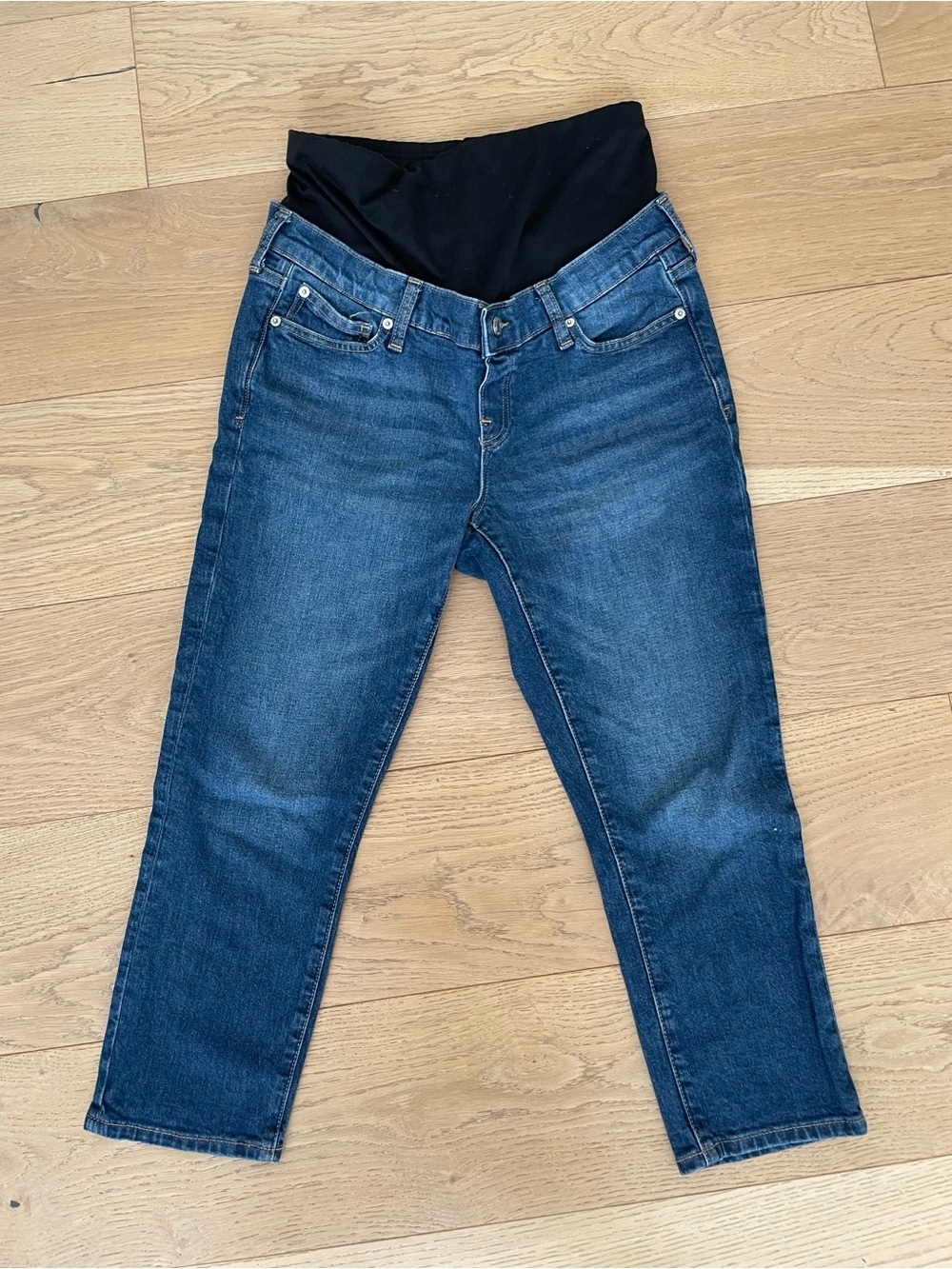 GAP Maternity Straight-Leg Jeans in Dark Blue with Black Panel